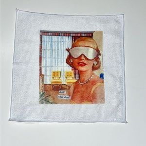 Set of four microfiber vintage humor washcloths.